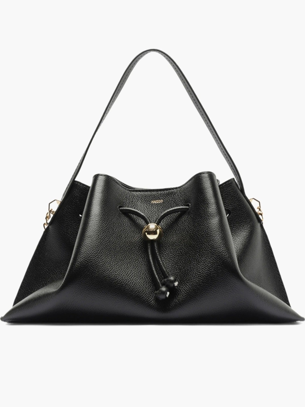 NWT Arezzo Medium Leather Drawstring Shoulder Bag - Black & Gold - Picture 5 of 8